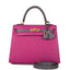 Hermes Horseshoe Stamp (HSS) Bi-Color Rose Pourpre and Gris Agate Ostrich Sellier Kelly 25cm Brushed Gold Hardware