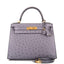 Hermes Kelly 28cm Bi-Color Gris Agate and Gris Perle Ostrich Sellier Brushed Gold Hardware