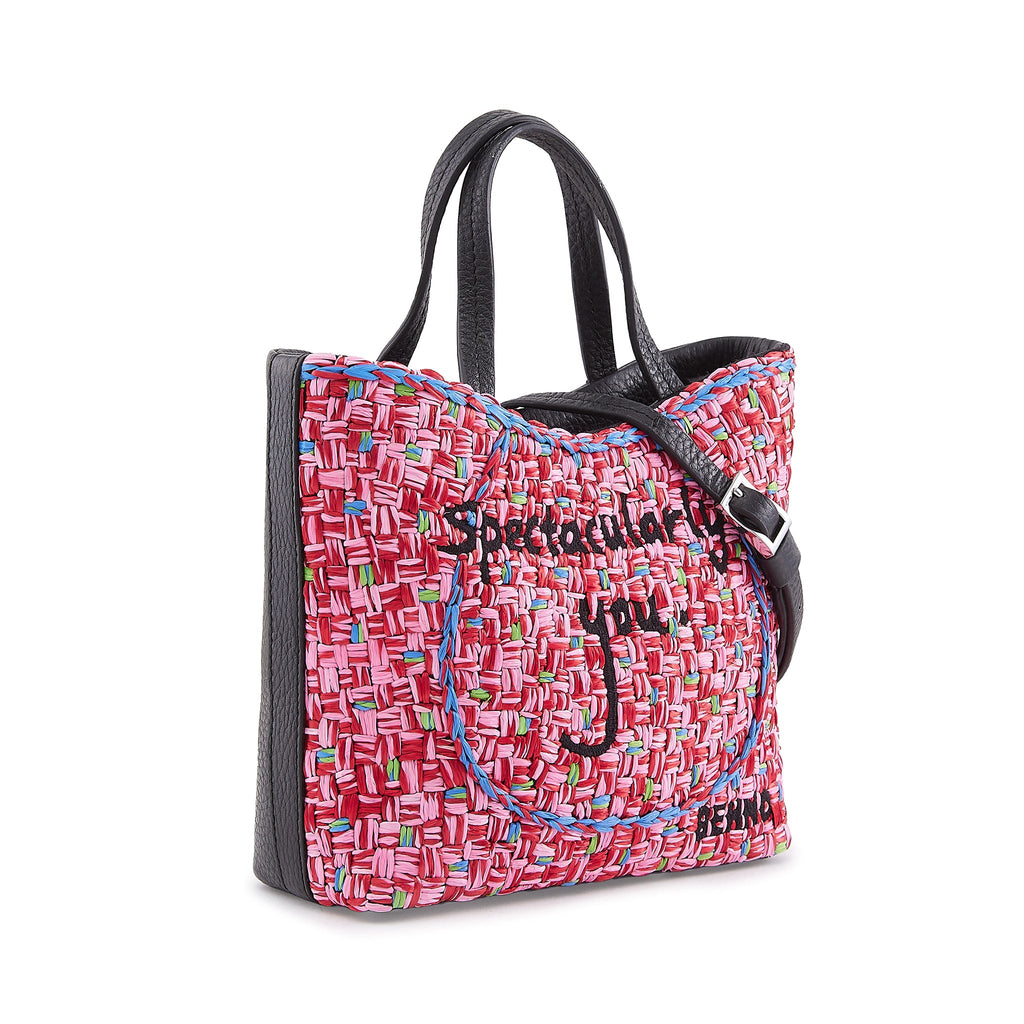 KATRINA MINI TOTE RAFFIA PEBBLE PINK/RED
