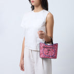 KATRINA MINI TOTE RAFFIA PEBBLE PINK/RED