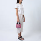 KATRINA MINI TOTE RAFFIA PEBBLE PINK/RED