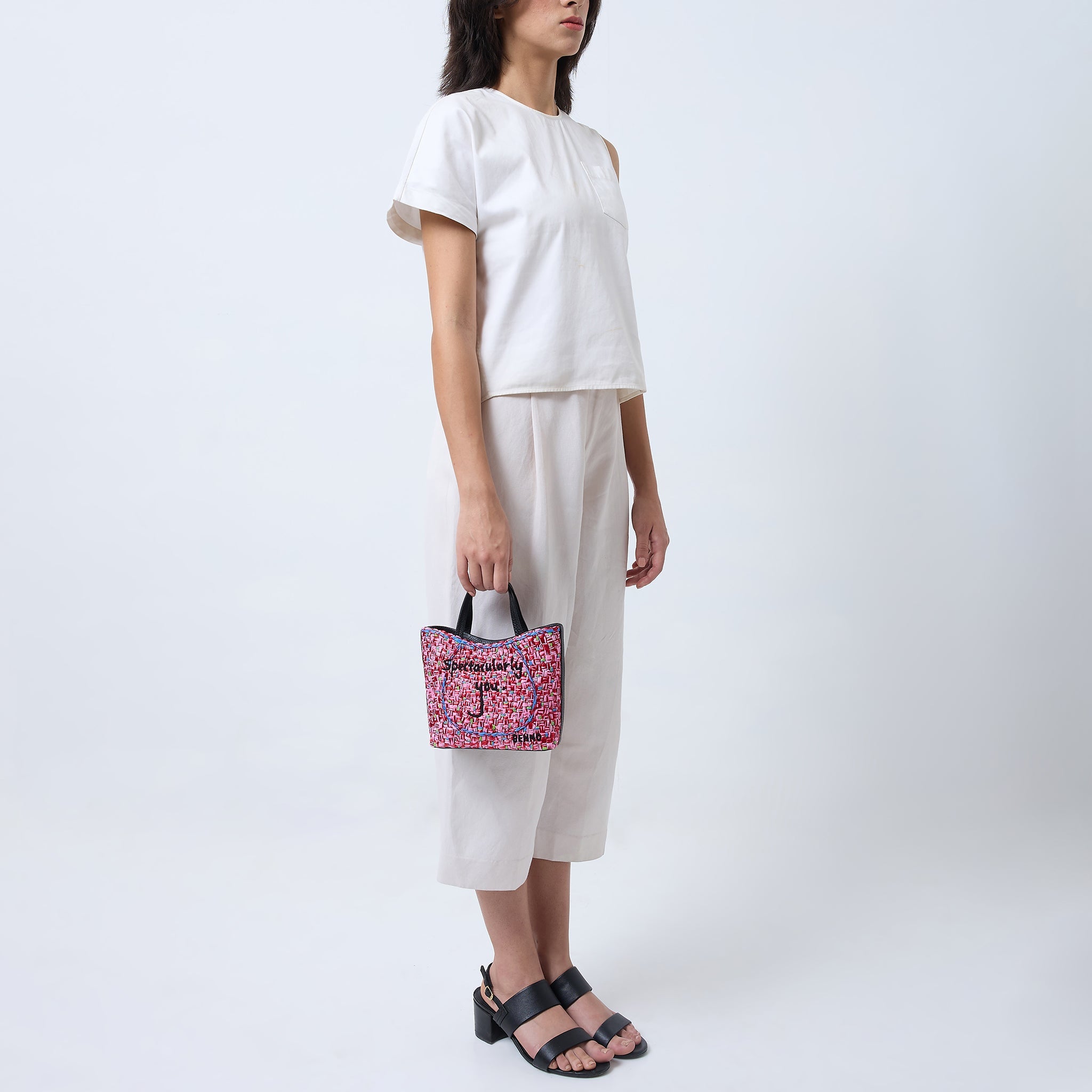 KATRINA MINI TOTE RAFFIA PEBBLE PINK/RED