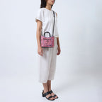 KATRINA MINI TOTE RAFFIA PEBBLE PINK/RED