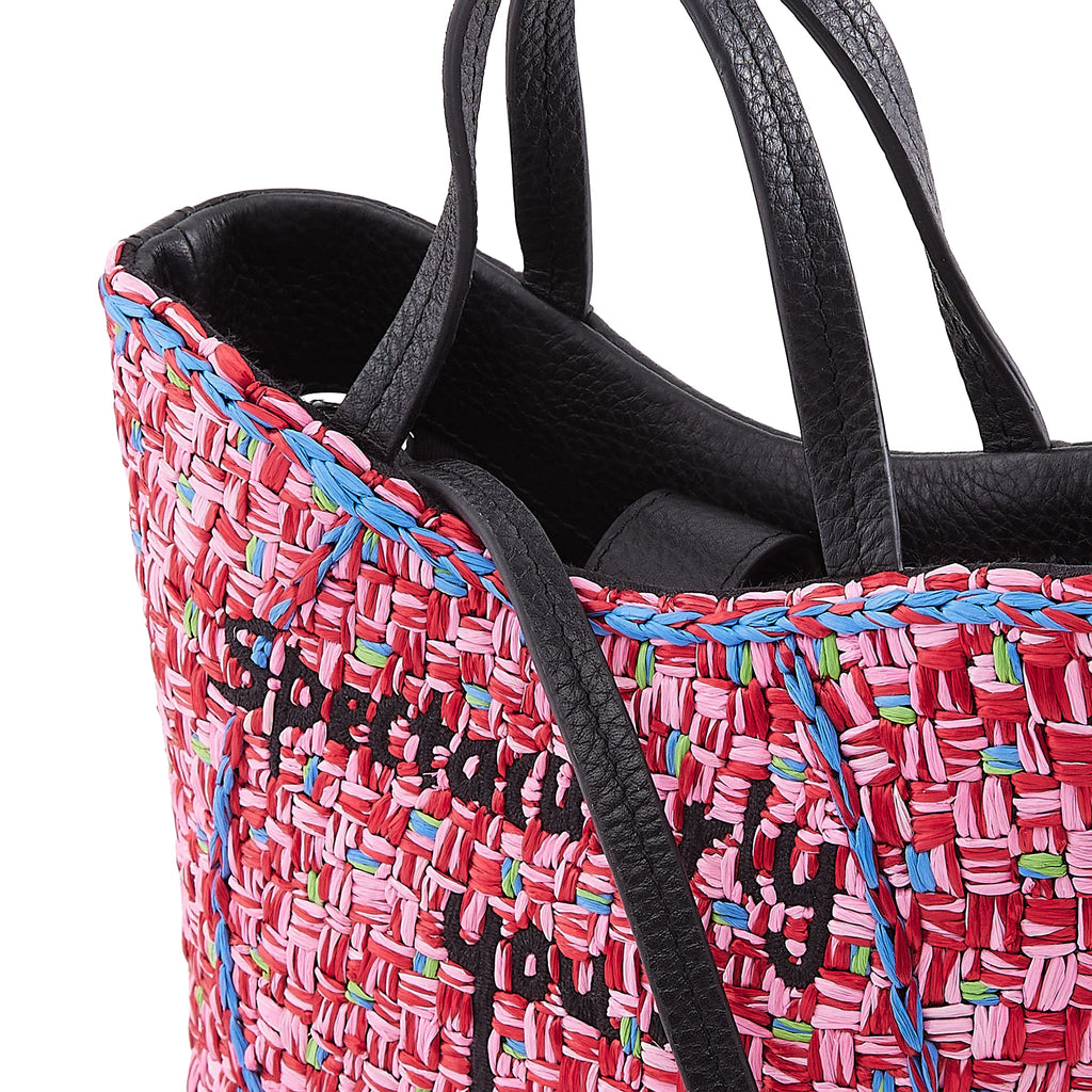 KATRINA MINI TOTE RAFFIA PEBBLE PINK/RED
