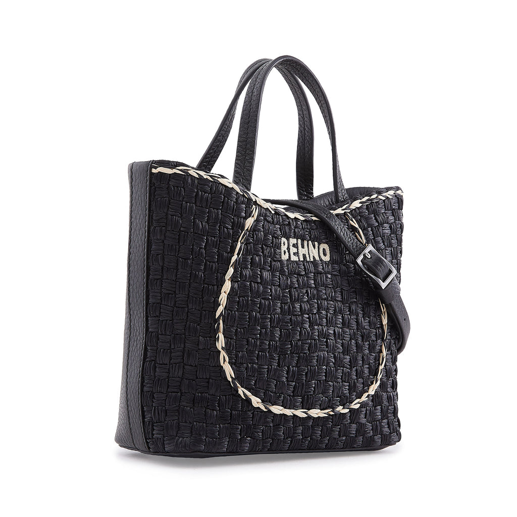 KATRINA MINI TOTE RAFFIA PEBBLE BLACK