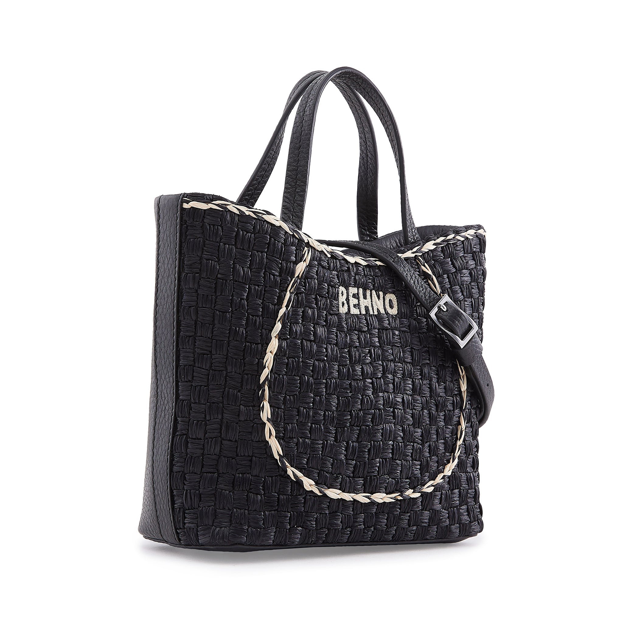 KATRINA MINI TOTE RAFFIA PEBBLE BLACK
