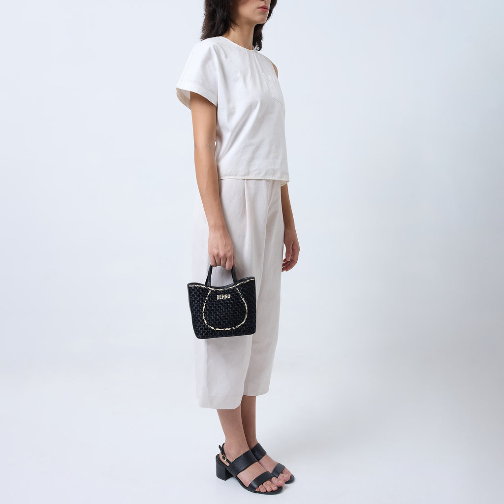 KATRINA MINI TOTE RAFFIA PEBBLE BLACK