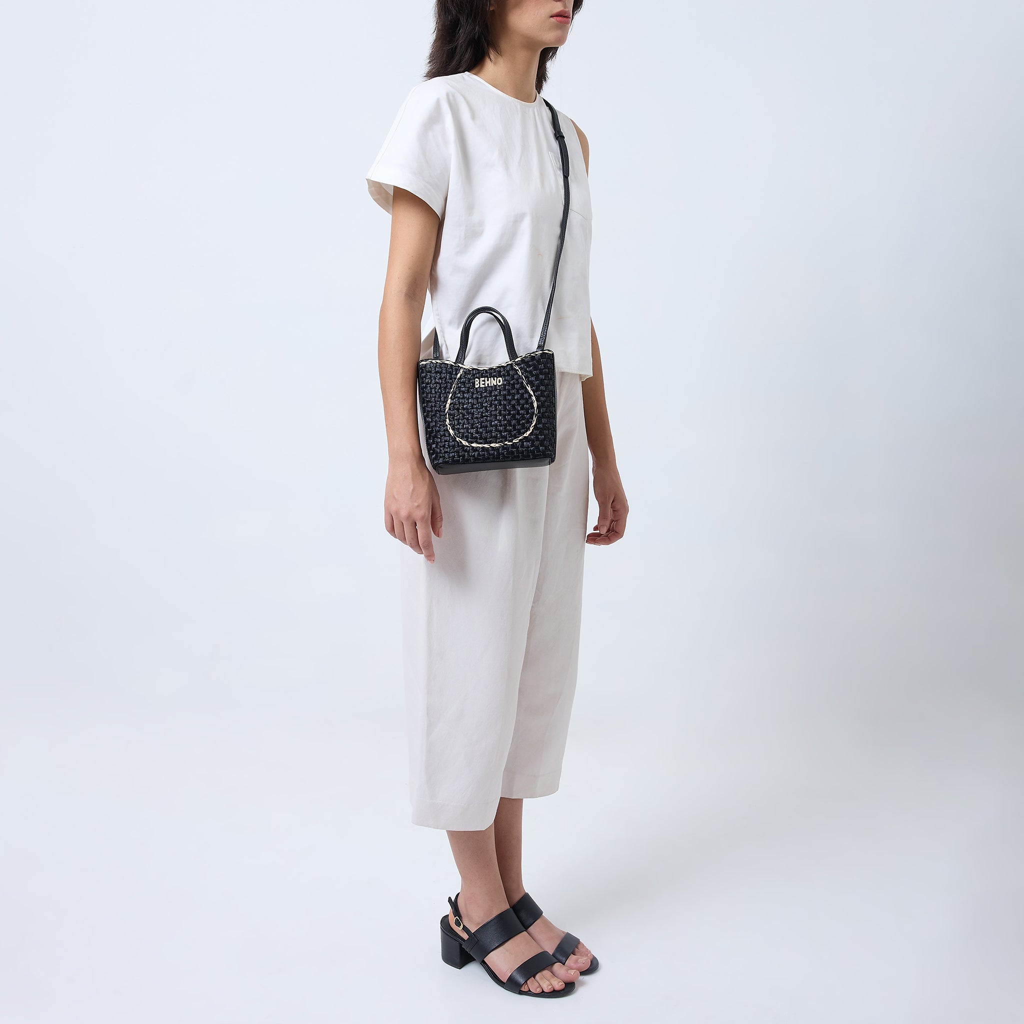 KATRINA MINI TOTE RAFFIA PEBBLE BLACK