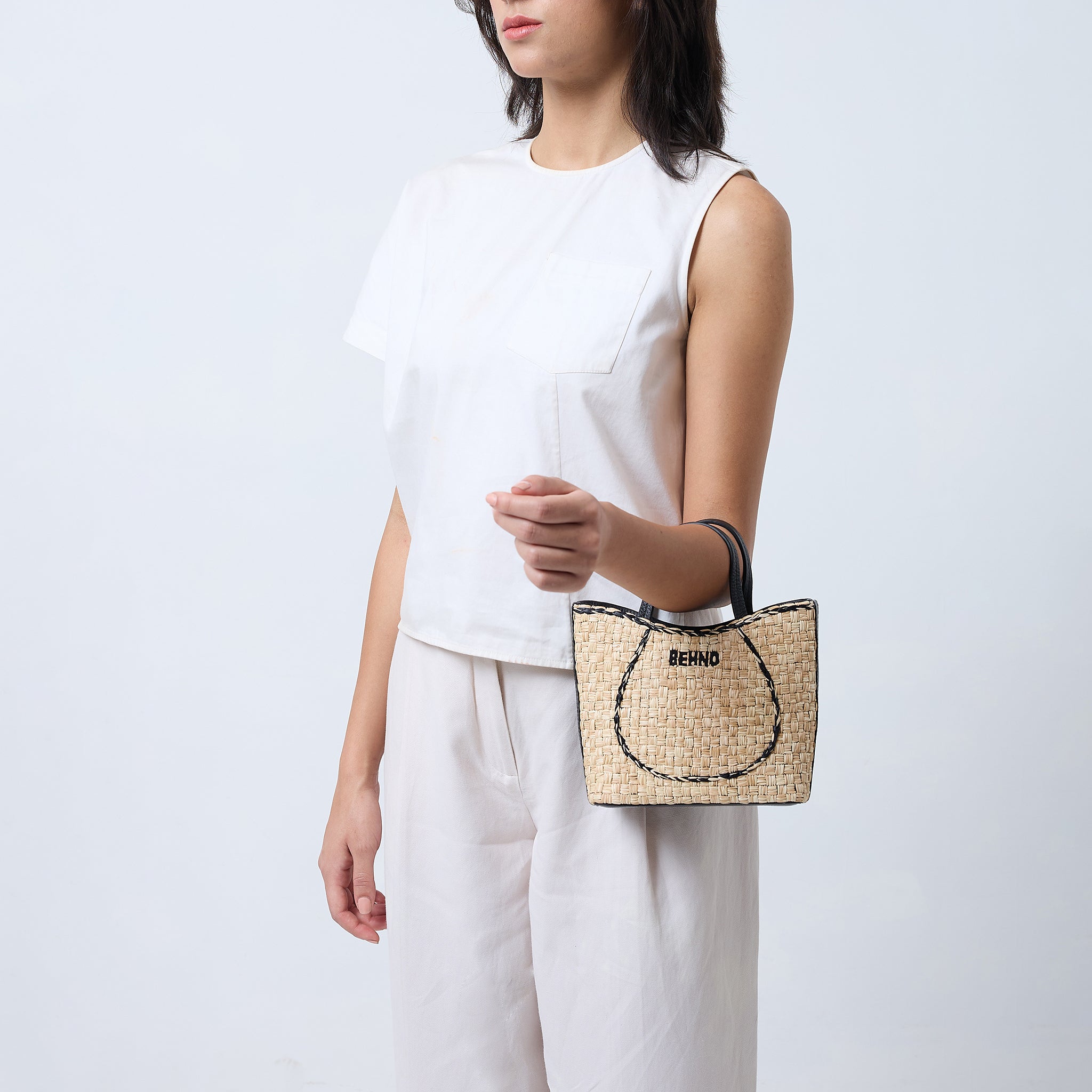 KATRINA MINI TOTE RAFFIA PEBBLE BUTTERCREAM