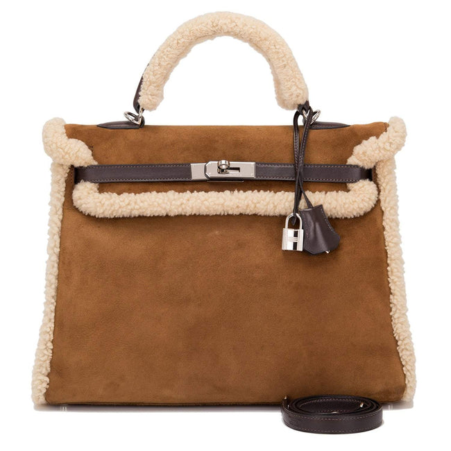 Hermes Teddy Shearling Kelly 35cm Palladium Hardware Hover Image