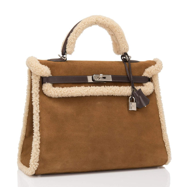 Hermes Teddy Shearling Kelly 35cm Palladium Hardware Main Image