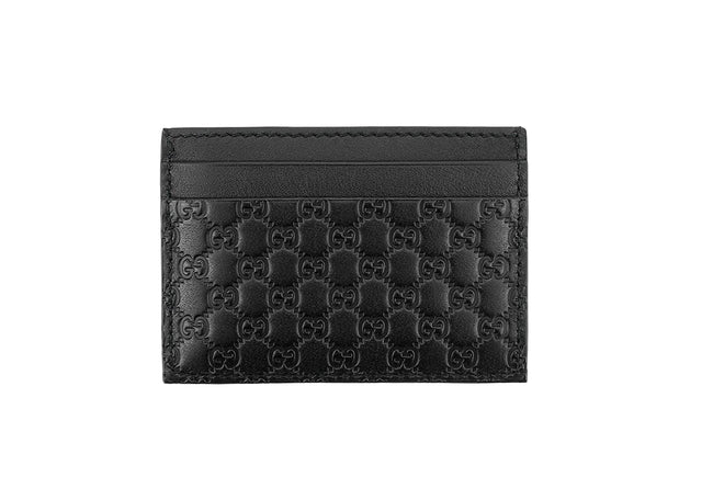 Gg Canvas Embossed Leather Card Holder Black Hover Image