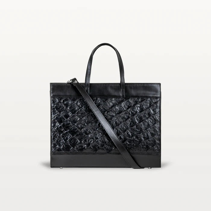 Braemar Tote in Black Pirarucu By Vivo Bags