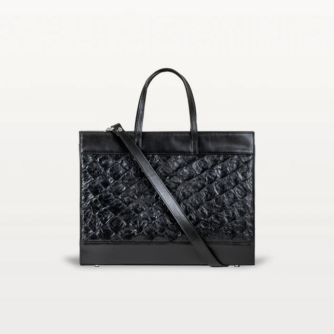 Braemar Tote in Black Pirarucu By Vivo Bags Hover Image