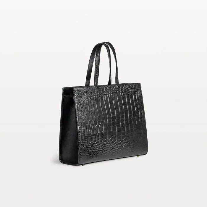 Braemar Tote in Midnight Black Alligator By Vivo Bags