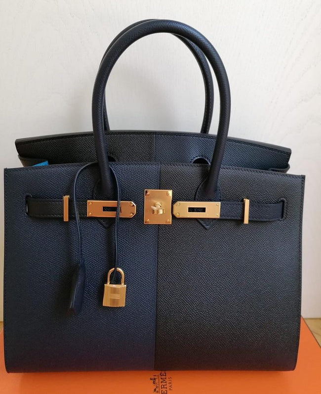 Hermes Birkin 30 Casaque Black Bleu Indigo Bleu Zanzibar Epsom Gold Hardware For GE Hover Image