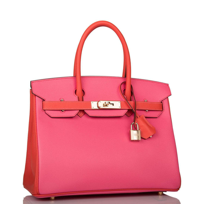 Hermes Birkin 30cm Bi-Color Rose Azalee and Feu Epsom Permabrass Hardware Main Image