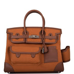 Hermes Marron Inde Swift and Gold Toile Canvas "Cargo" Birkin 35cm Palladium Hardware