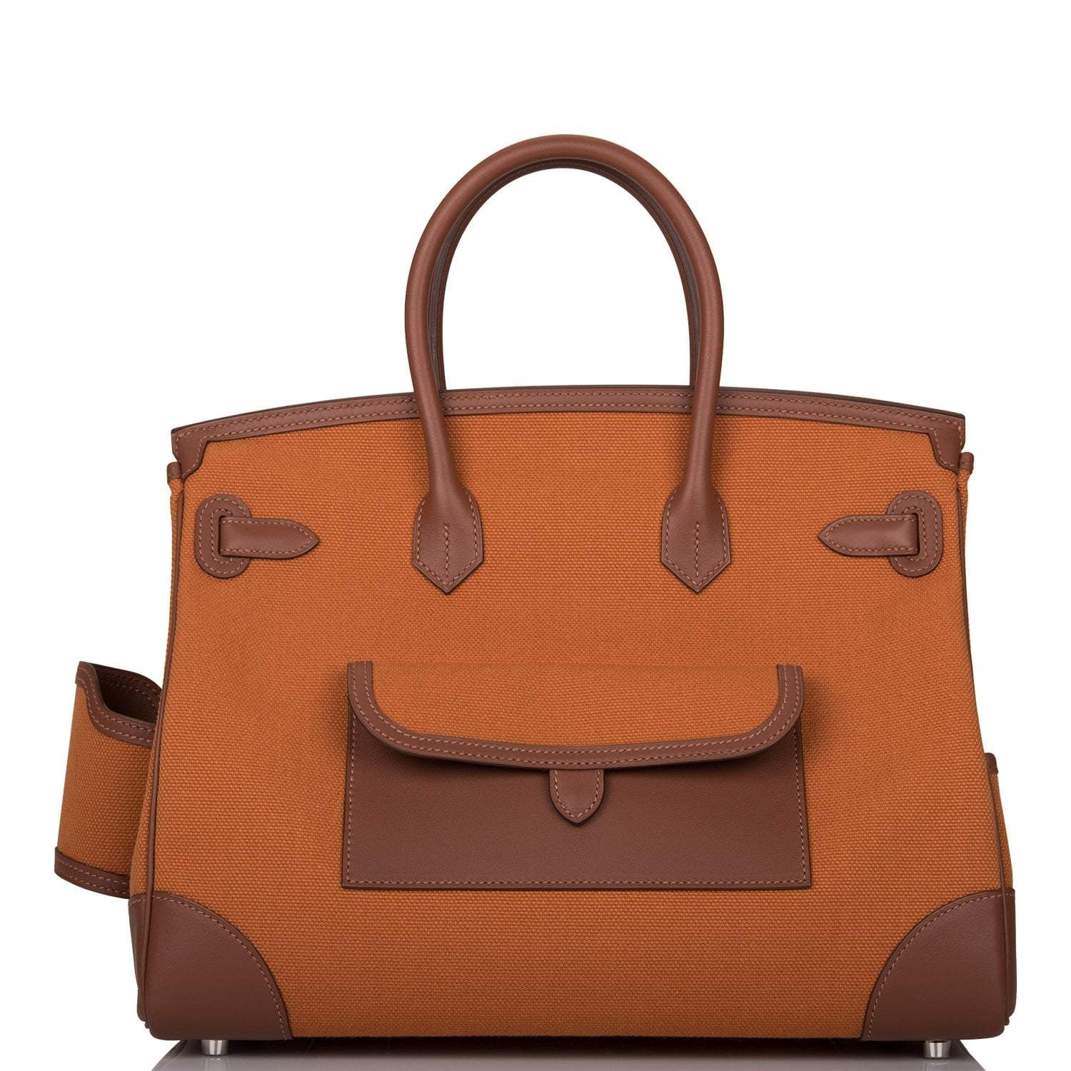 Hermes Marron Inde Swift and Gold Toile Canvas "Cargo" Birkin 35cm Palladium Hardware