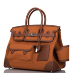 Hermes Marron Inde Swift and Gold Toile Canvas "Cargo" Birkin 35cm Palladium Hardware