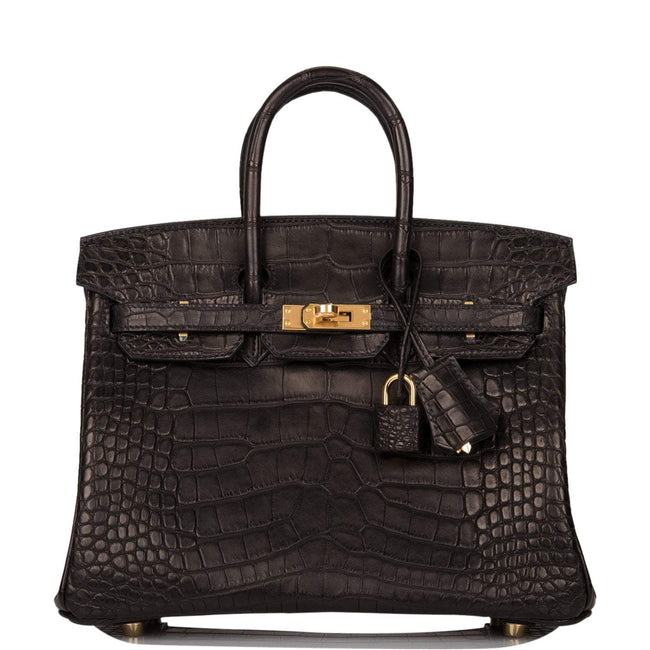Hermes Black Matte Alligator Birkin 25cm Gold Hardware Hover Image