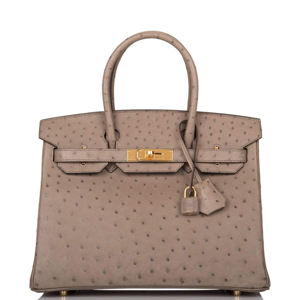 Hermes Gris Asphalte Ostrich Birkin 30cm Gold Hardware