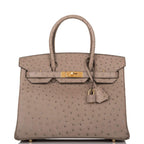 Hermes Gris Asphalte Ostrich Birkin 30cm Gold Hardware