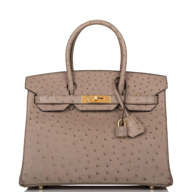 Hermes Gris Asphalte Ostrich Birkin 30cm Gold Hardware Hover Image