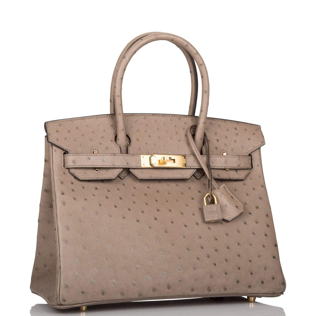 Hermes Gris Asphalte Ostrich Birkin 30cm Gold Hardware