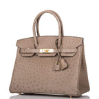 Hermes Gris Asphalte Ostrich Birkin 30cm Gold Hardware