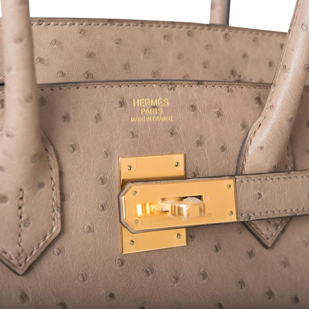 Hermes Gris Asphalte Ostrich Birkin 30cm Gold Hardware