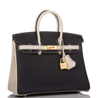 Hermes Birkin 25 Black and Craie Togo Brushed Gold Hardware