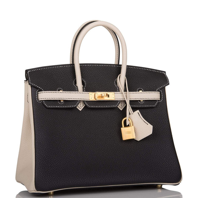 Hermes Birkin 25 Black and Craie Togo Brushed Gold Hardware Main Image