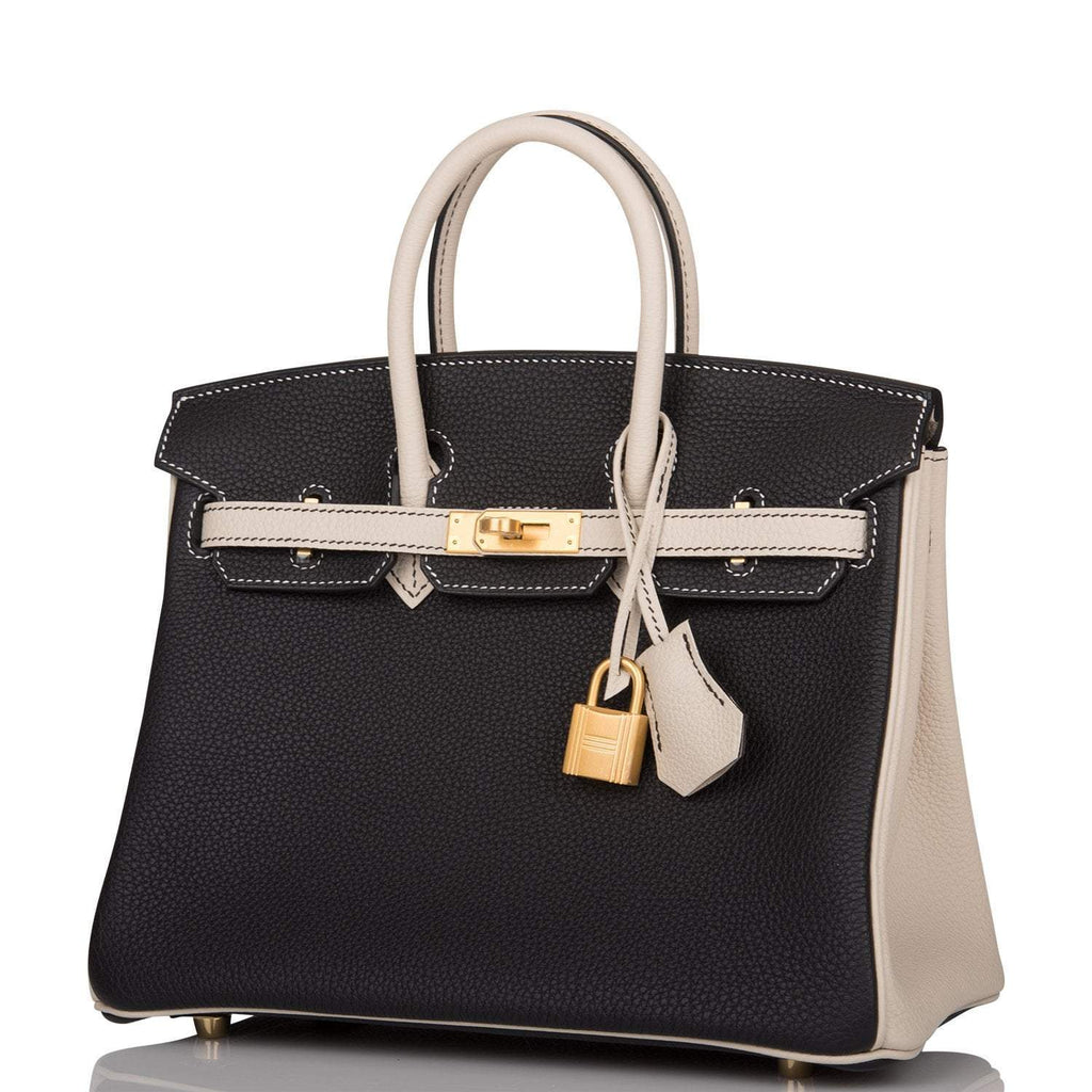 Hermes Birkin 25 Black and Craie Togo Brushed Gold Hardware