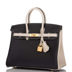 Hermes Birkin 25 Black and Craie Togo Brushed Gold Hardware