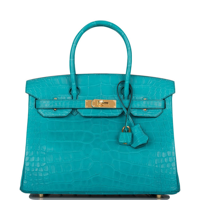 Hermes Bleu Paon Matte Alligator Birkin 30cm Gold Hardware Hover Image