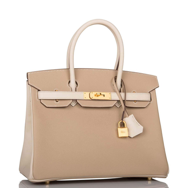 Hermes Birkin 30cm Bi-Color Trench and Craie Epsom Gold Hardware Main Image