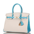 Hermes Birkin 30cm Bi-Color Craie and Bleu Atoll Togo  Rose Gold Hardware