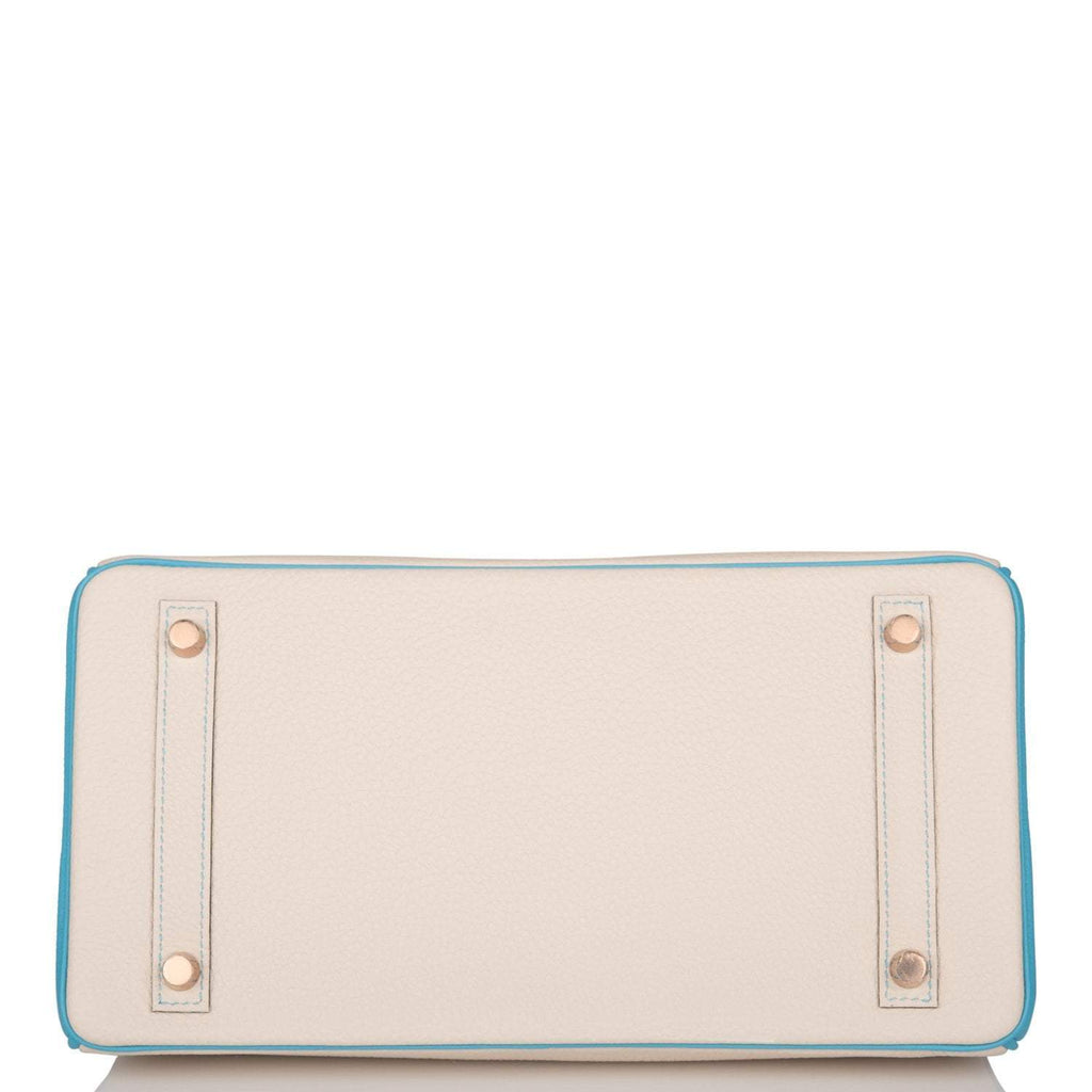 Hermes Birkin 30cm Bi-Color Craie and Bleu Atoll Togo  Rose Gold Hardware