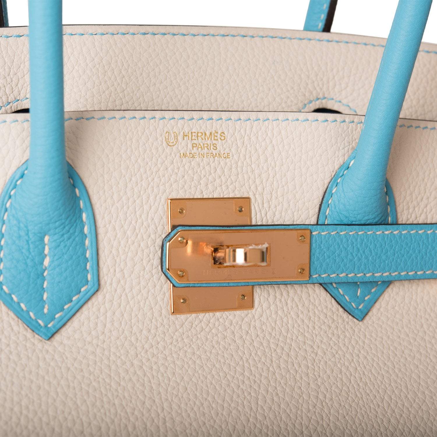 Hermes Birkin 30cm Bi-Color Craie and Bleu Atoll Togo  Rose Gold Hardware