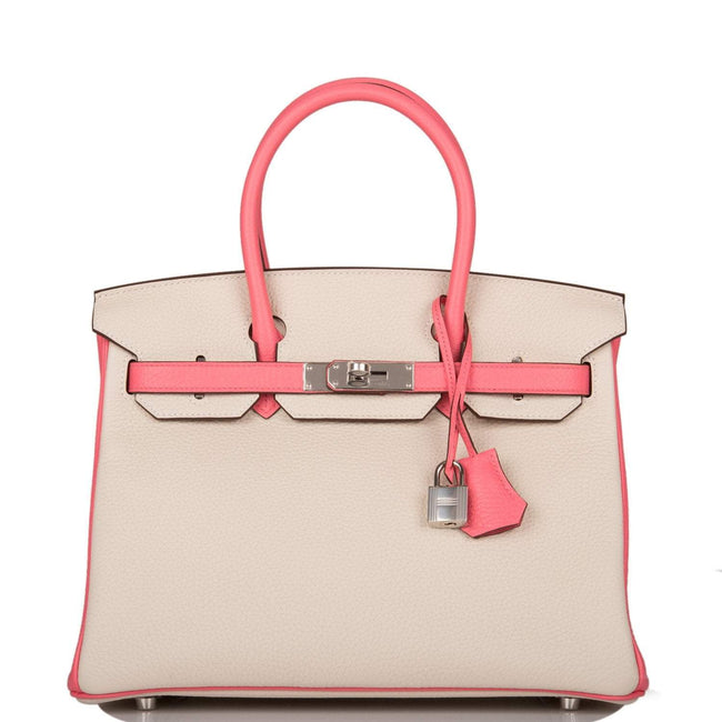 Hermes Birkin 30cm Bi-Color Craie and Rose Lipstick Clemence  Palladium Hardware Main Image
