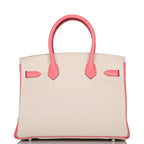 Hermes Birkin 30cm Bi-Color Craie and Rose Lipstick Clemence  Palladium Hardware