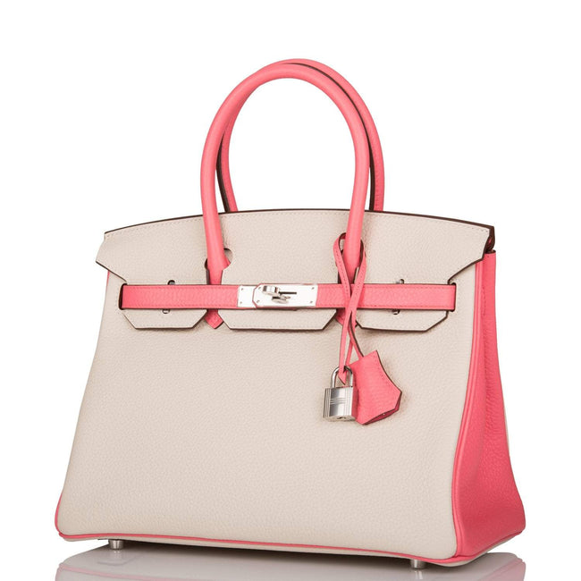 Hermes Birkin 30cm Bi-Color Craie and Rose Lipstick Clemence  Palladium Hardware Hover Image