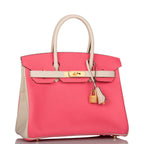 Hermes Birkin 30cm Bi-Color Craie and Rose Azalee Epsom Brushed Gold Hardware