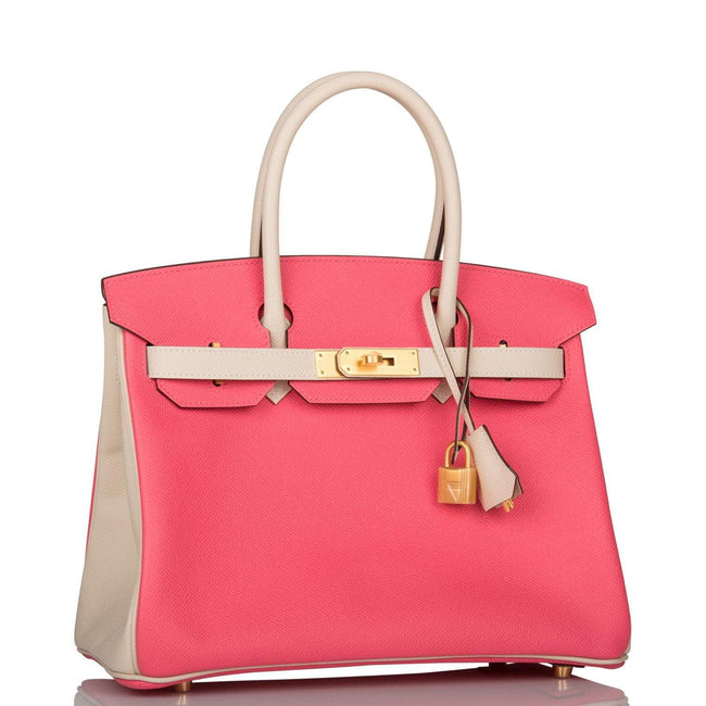 Hermes Birkin 30cm Bi-Color Craie and Rose Azalee Epsom Brushed Gold Hardware Main Image
