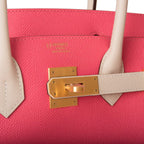 Hermes Birkin 30cm Bi-Color Craie and Rose Azalee Epsom Brushed Gold Hardware