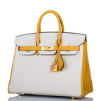 Hermes Horseshoe Stamp (HSS) Bi-Color Craie and Jaune Ambre Togo Birkin 25cm Brushed Gold Hardware