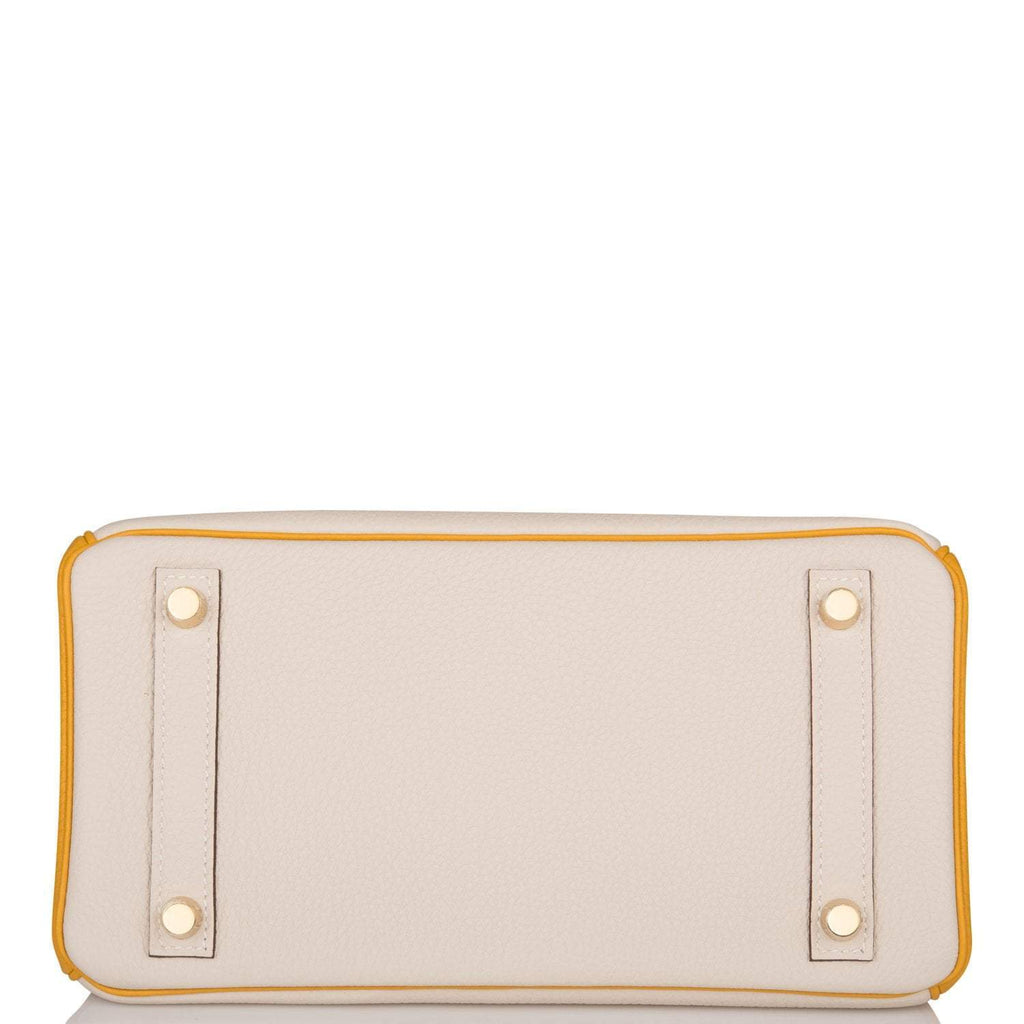 Hermes Horseshoe Stamp (HSS) Bi-Color Craie and Jaune Ambre Togo Birkin 25cm Brushed Gold Hardware
