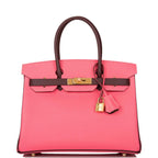 Hermes Birkin 30cm Bi-Color Rose Azalee and Bordeaux Epsom Gold Hardware