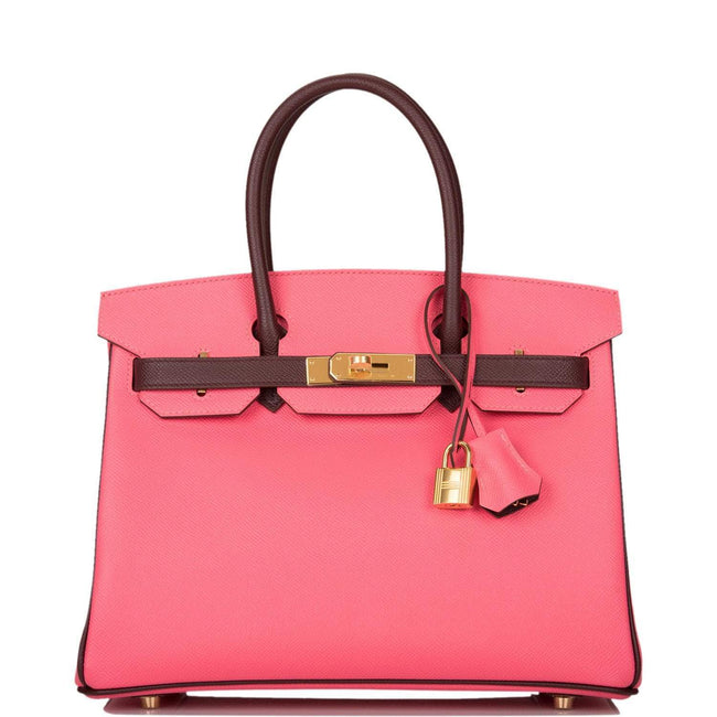 Hermes Birkin 30cm Bi-Color Rose Azalee and Bordeaux Epsom Gold Hardware Hover Image